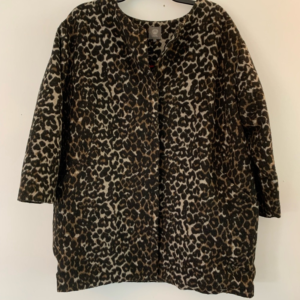 Vince Camuto 2X Womens Wool Blend Animal Print 3/4 Sleeve Coat Lined EUC